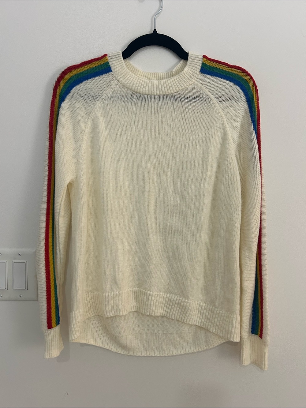 Charlotte Russe Women’s XS Rainbow Stripe Sweater 70s Retro Cream Knit